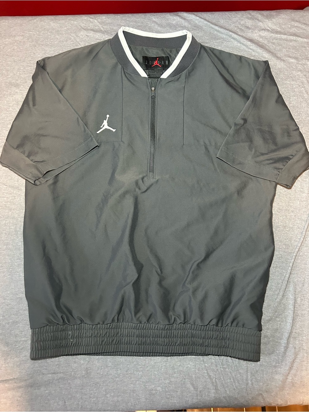 Jordan Men's Golf Gray Short-Sleeve Half-Zip Pullover with White Jumpman